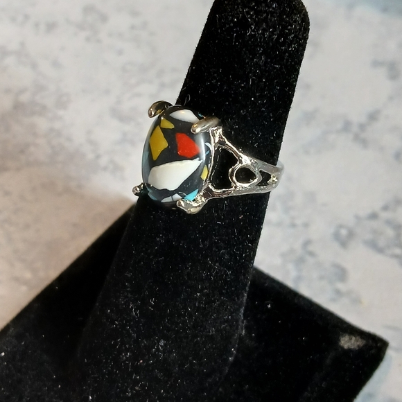 Abstract Multicolor Silver Ring - Picture 2 of 5